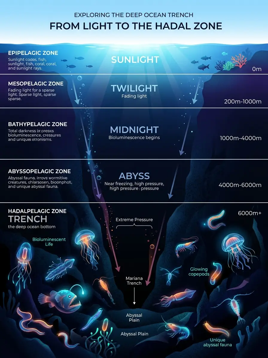 Light fading into deep ocean trench